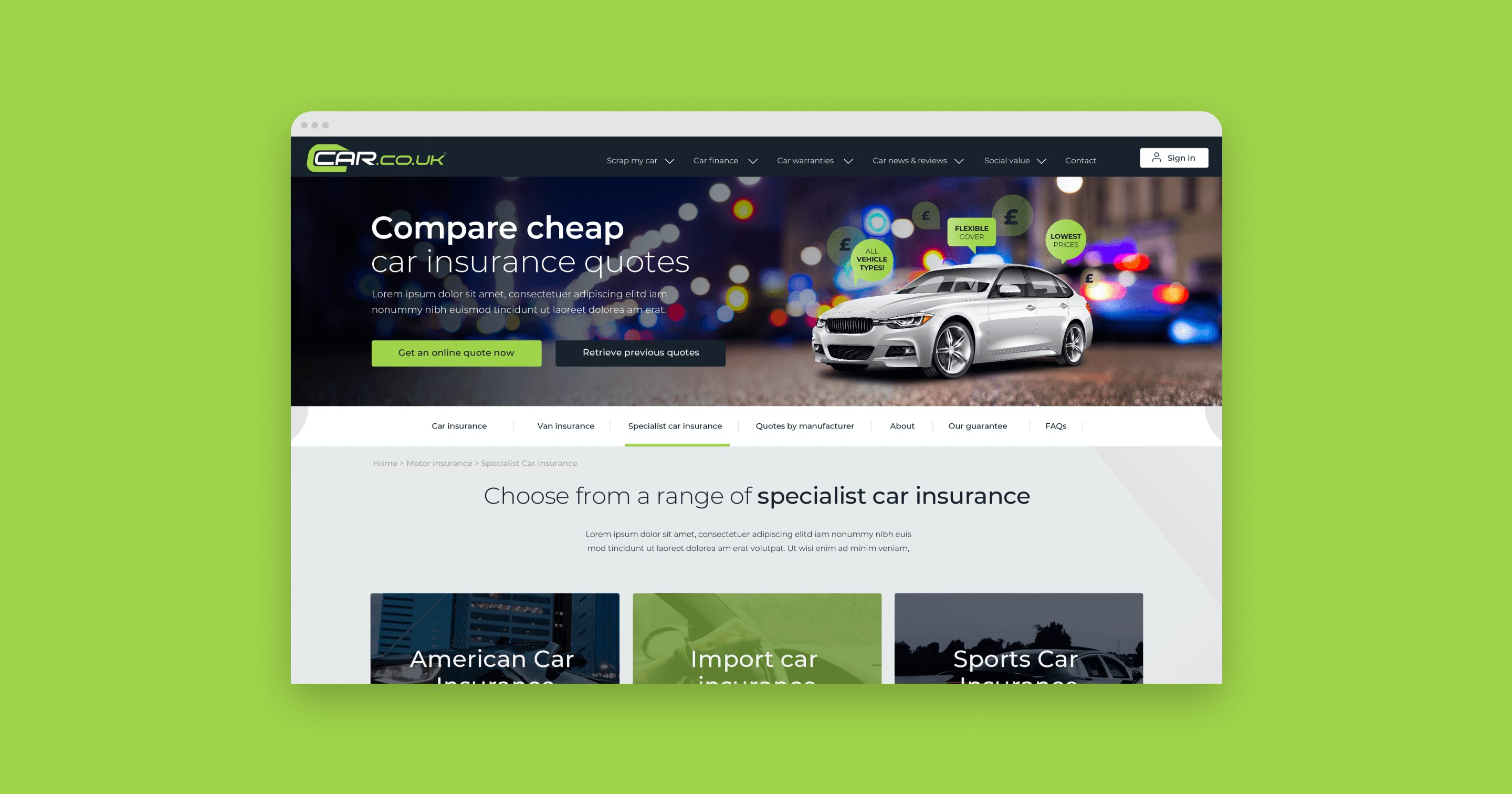 Website Interface for Car.co.uk