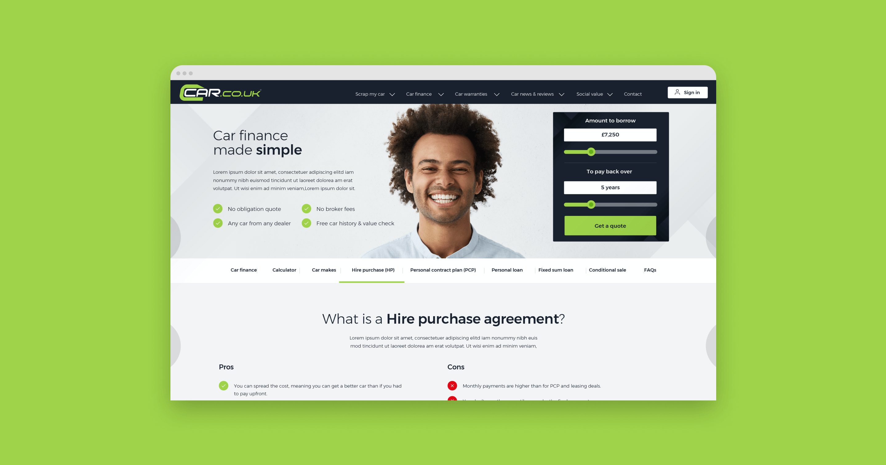 Website Interface for Car.co.uk
